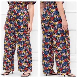 ELOQUII Elements Tie-waist Wide Leg Pants Floral Print Island Garland 22.